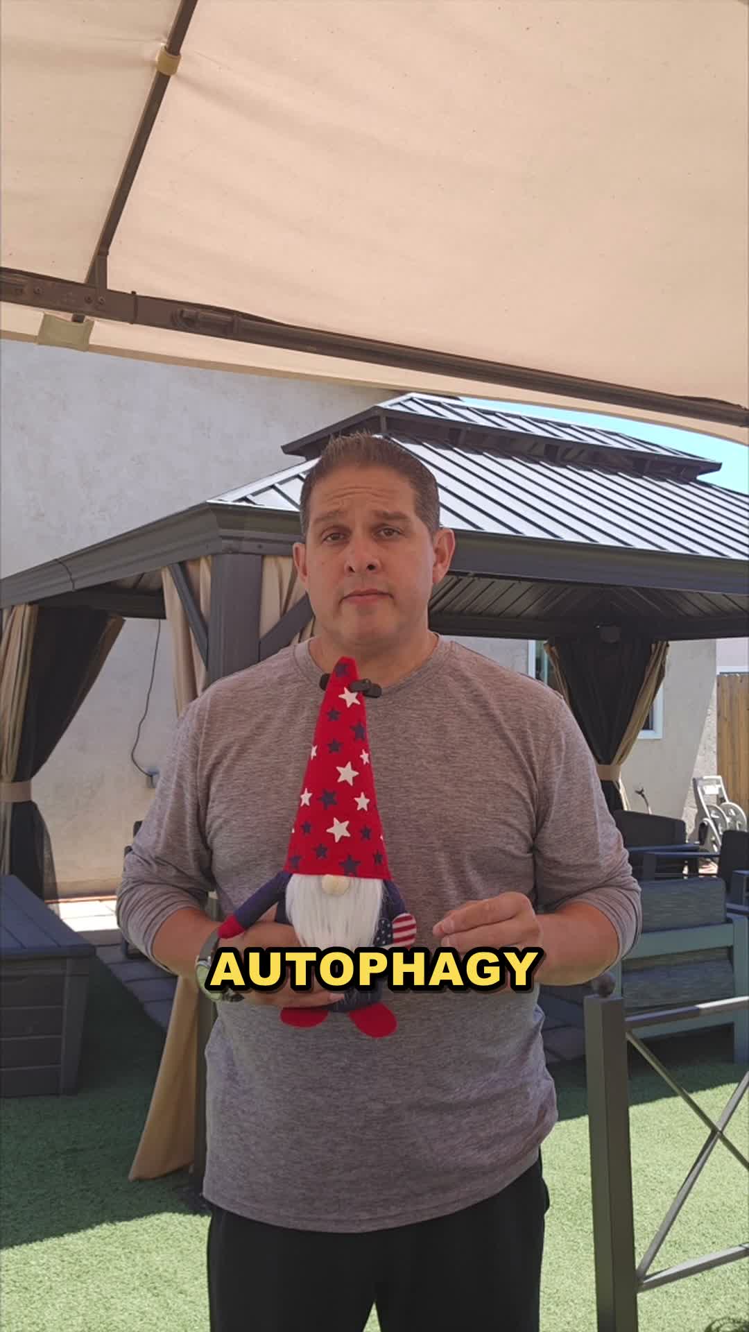John on day 16 of the 90 day water fast explaining autophagy under the backyard gazebo