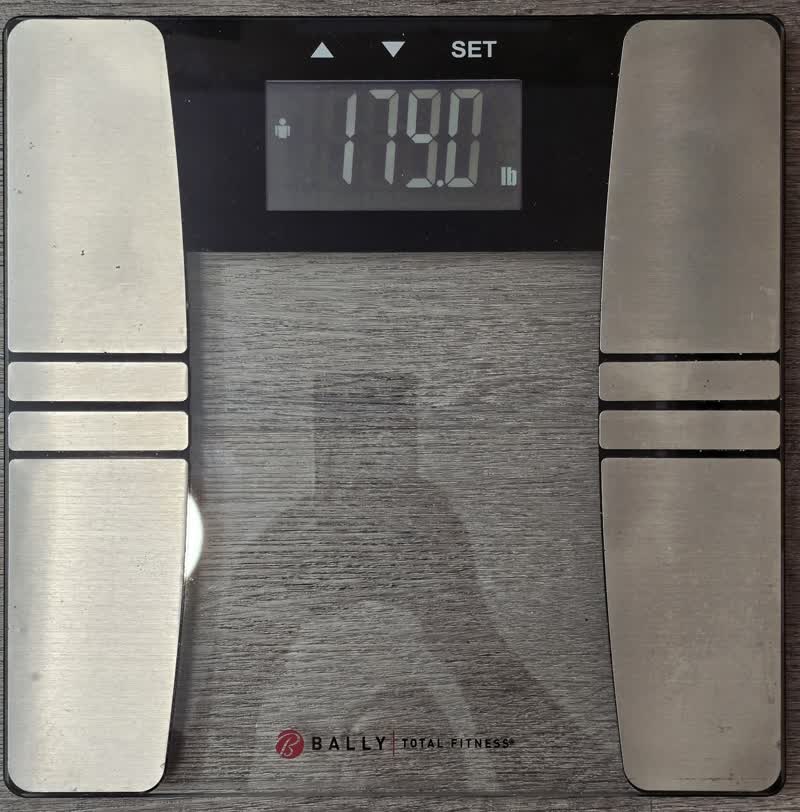 Scale reading 179.0 pounds on the morning of day 48