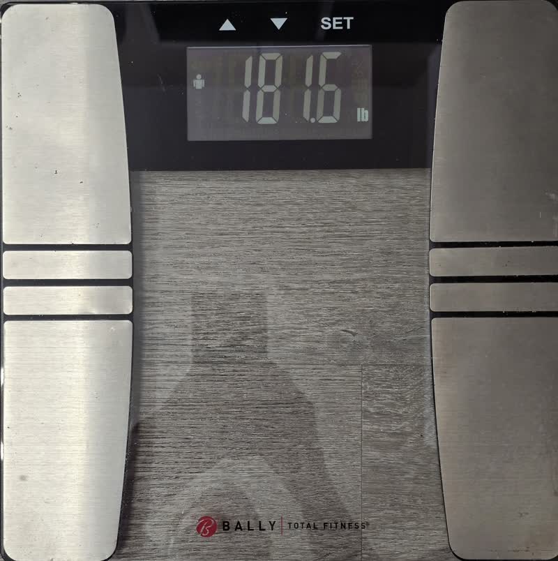 Scale reading 181.6 pounds on the morning of day 49