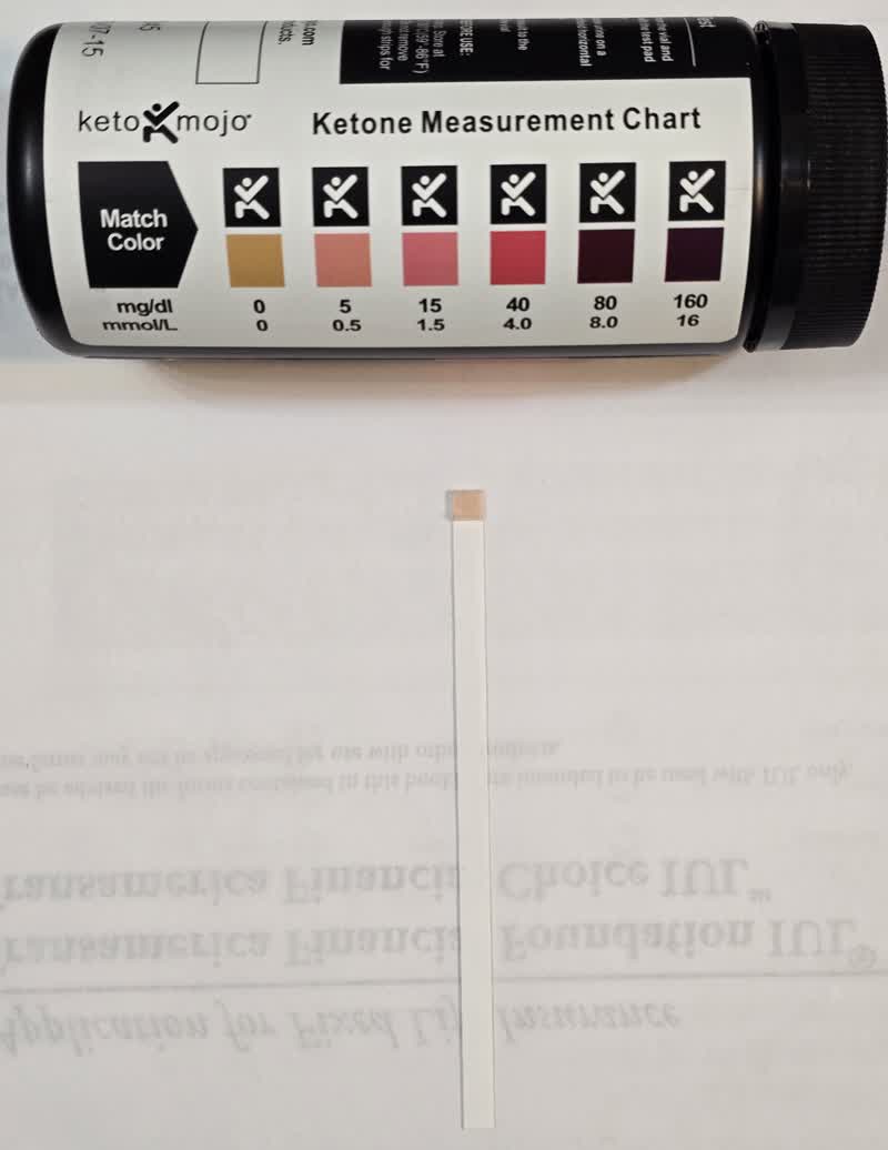Ketone strip reading zero on day 51 next to the chart