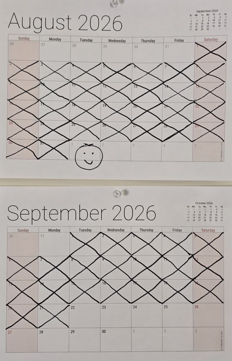 John's fasting calendar on the morning of day 52