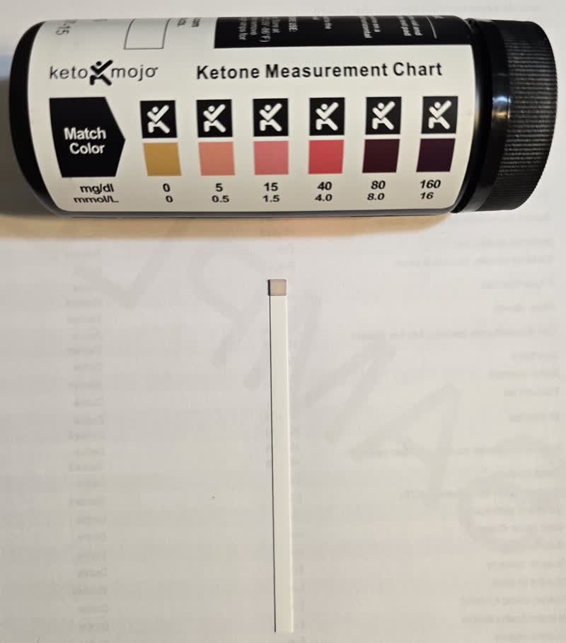 Ketone strip reading zero on day 52 next to the chart