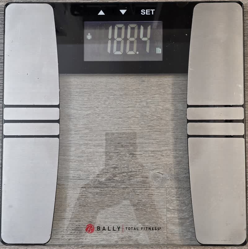 Scale reading 188.4 pounds on the morning of day 52