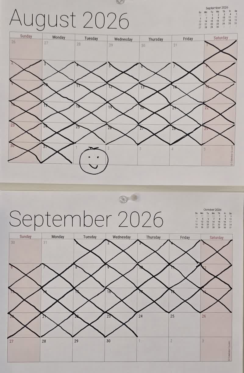 John's fasting calendar on the morning of day 54