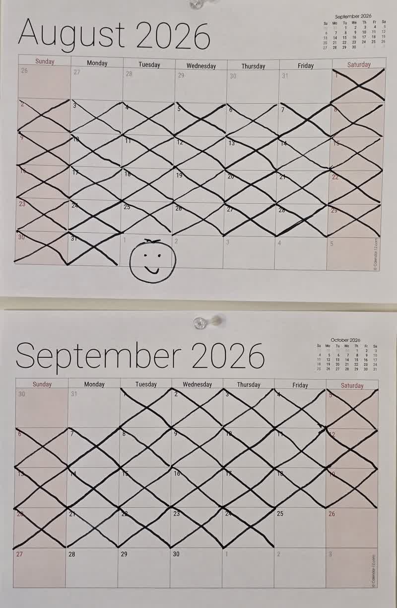 John's fasting calendar on the morning of day 55