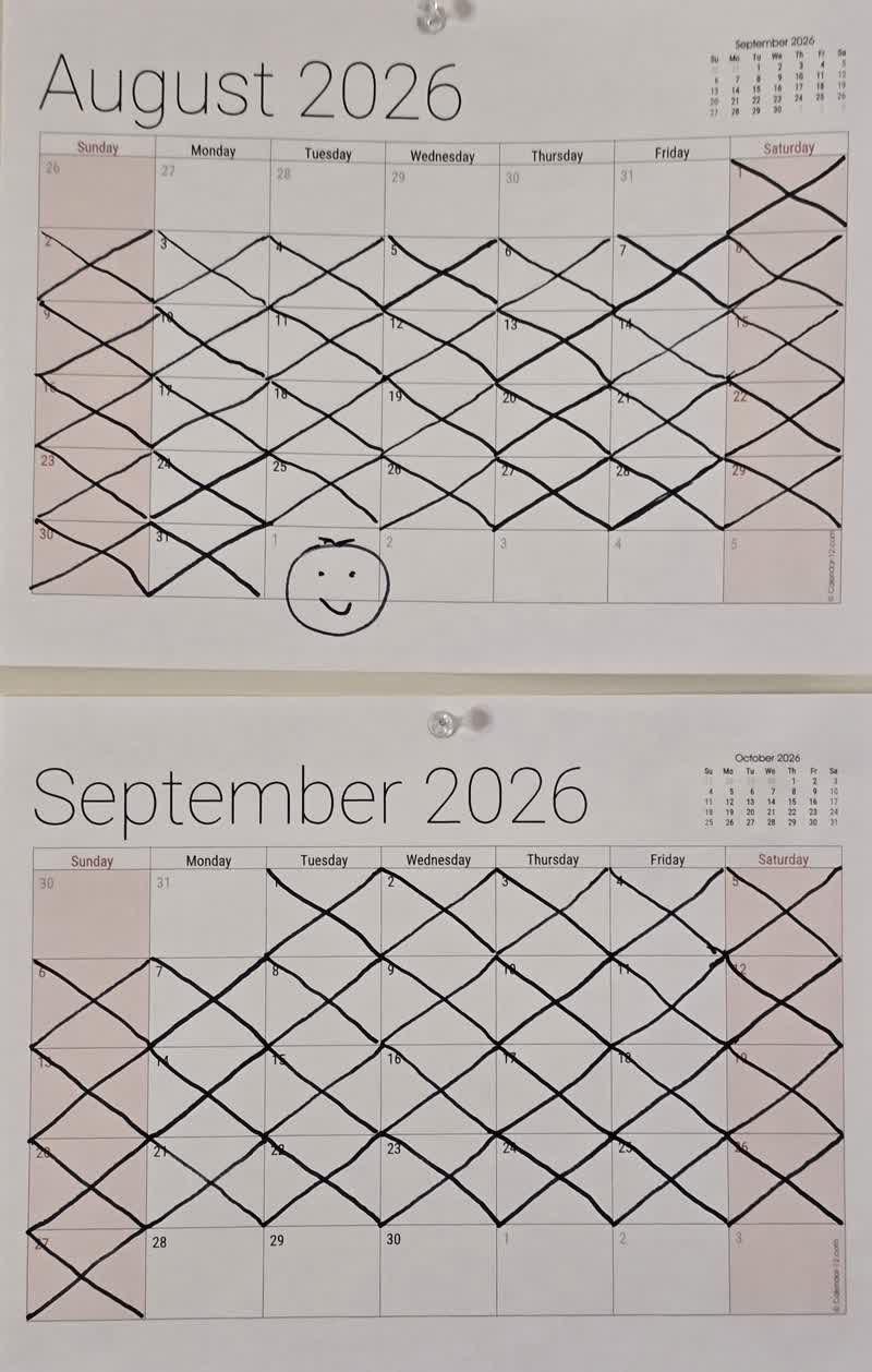 John's fasting calendar on the morning of day 58